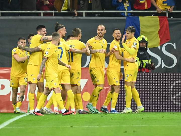 „Tricolorii” sărbătoresc golul pe Arena Națională. Sursă: Facebook