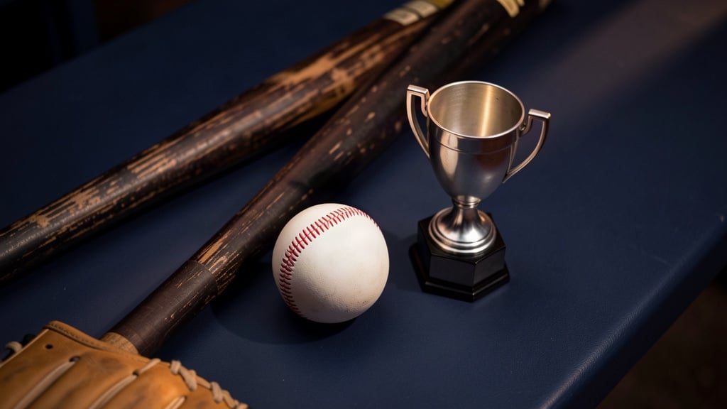 Minge, bâtă și trofeu de baseball într-o compoziție de studio