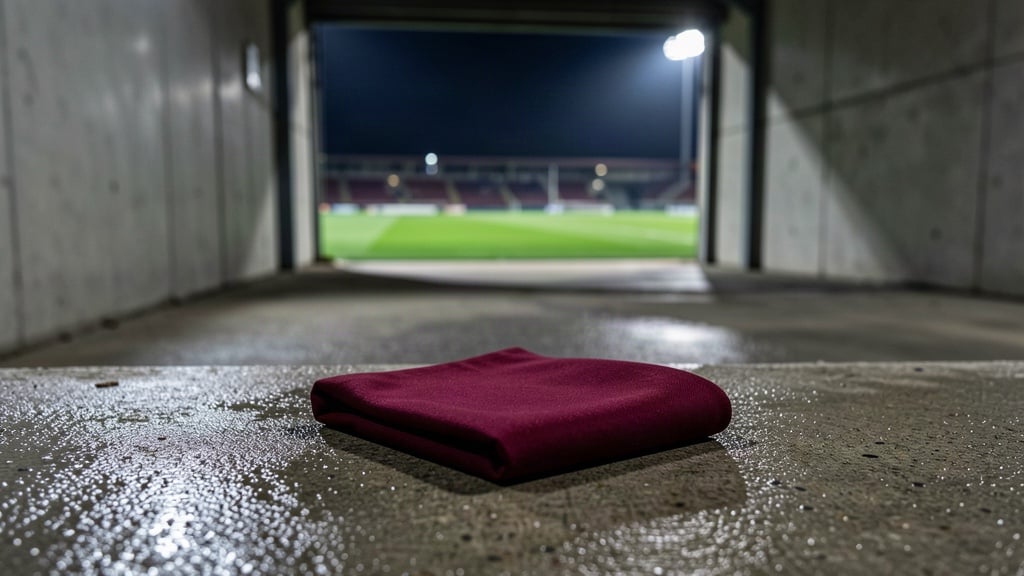 Banderolă vișinie într-un tunel de stadion înaintea meciului Manchester United – Chelsea