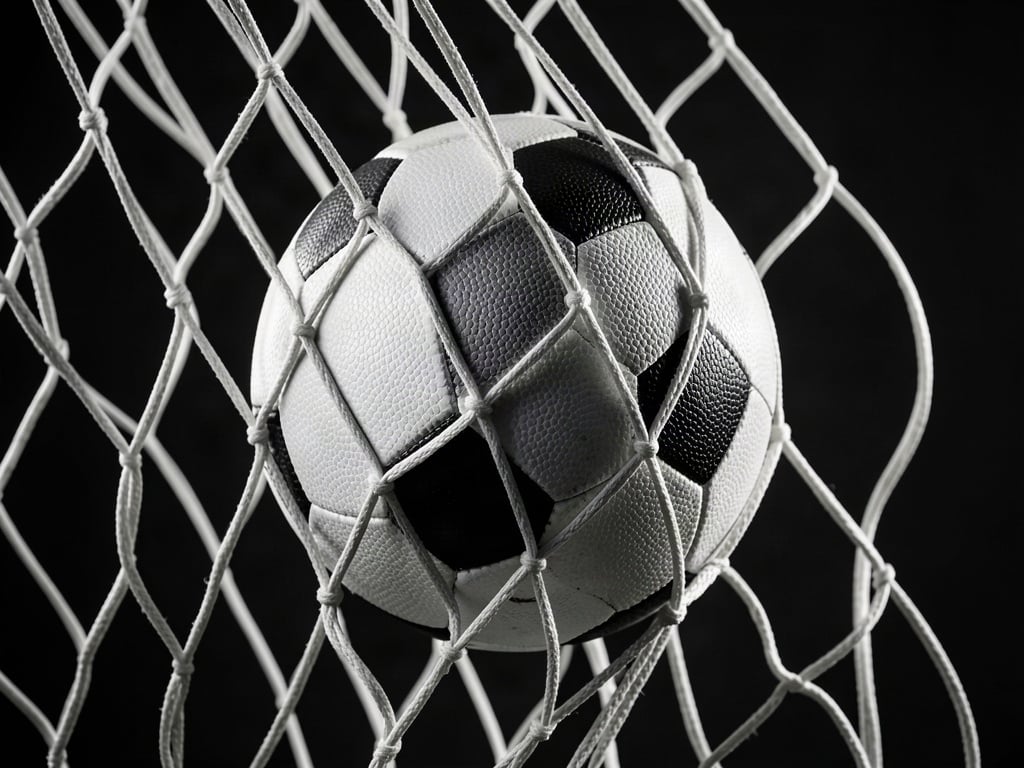 Minge de fotbal prinsă într-o plasă de poartă, cadru macro