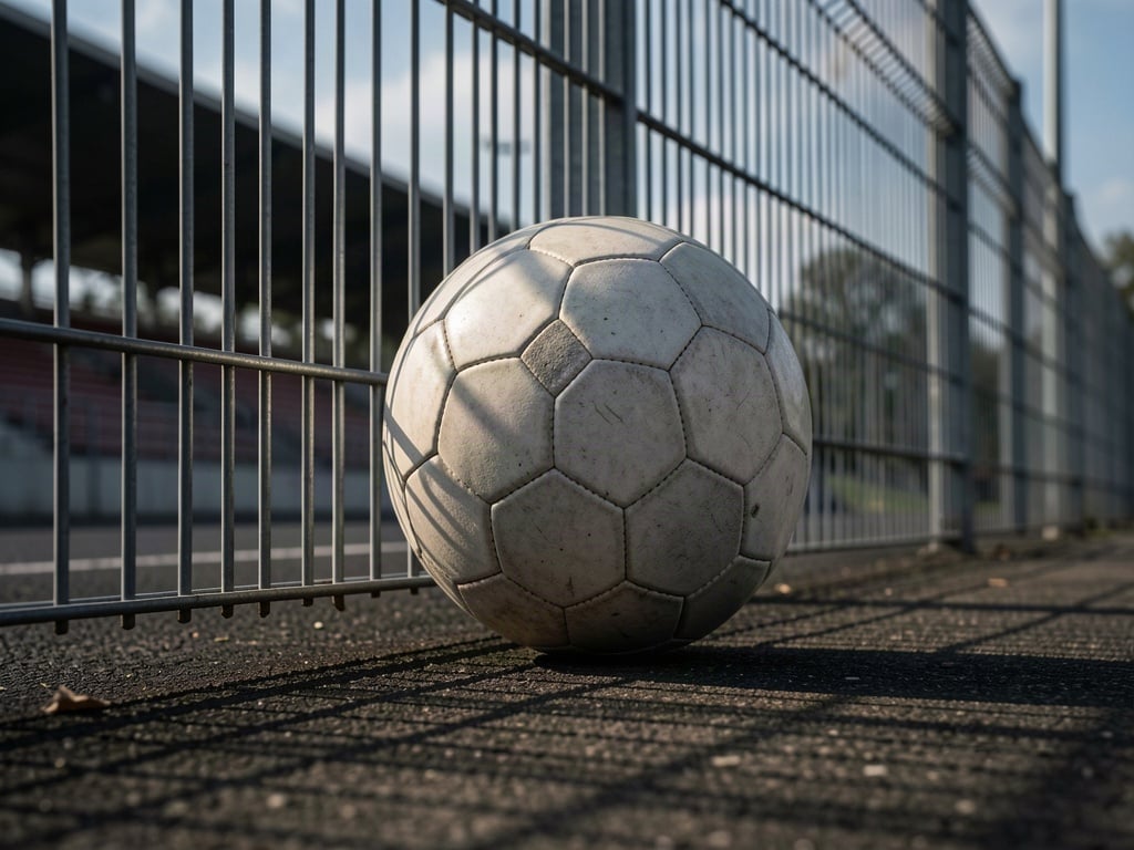 Minge de fotbal lângă un gard metalic, imagine editorială despre cererile de sancțiuni după derby-ul FCSB – Rapid