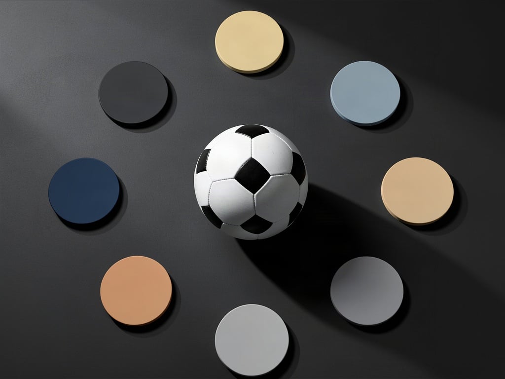 Minge înconjurată de discuri colorate, ilustrând spațiile și traseele de pasă în fotbal