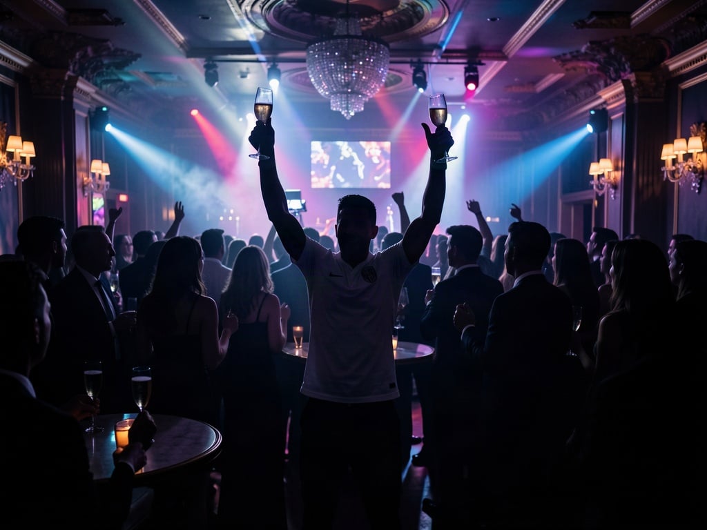 Fotbalist celebrând la nightclub