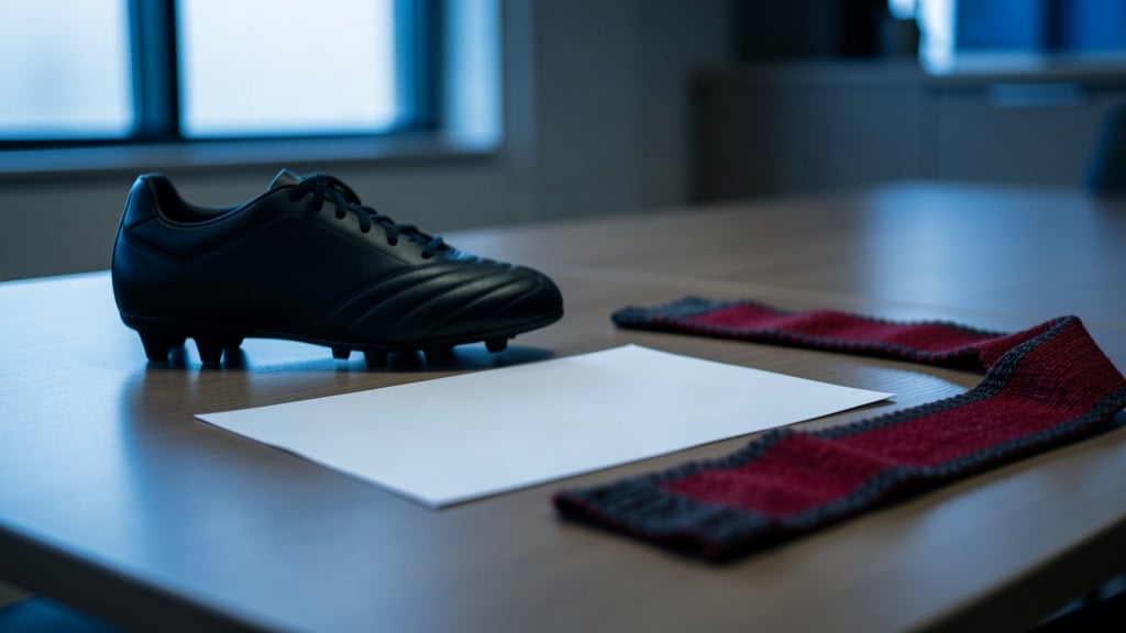 Gheată de fotbal lângă un document fără text și material textil vișiniu, într-un cadru de studio